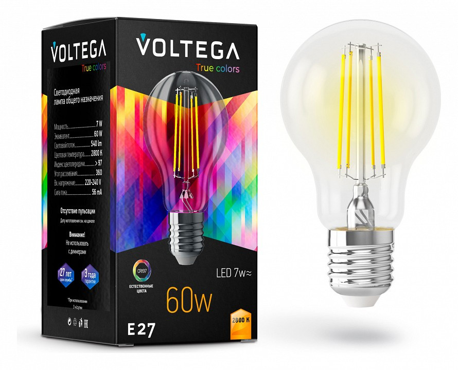 Лампа светодиодная Voltega True colors E27 7Вт 2800K VG10-A60E27warm7W-FHR