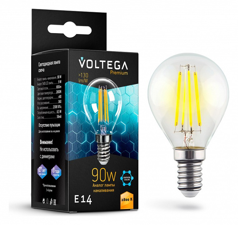 Лампа светодиодная Voltega Premium E14 7Вт 2800K VG10-G45E14warm9W-F