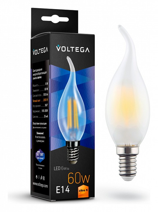 Лампа светодиодная Voltega Crystal E14 6Вт 2800K VG10-CW2E14warm6W-F