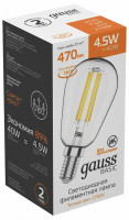 Лампа светодиодная Gauss Basic Filament E14 4.5Вт 2700K 1141115